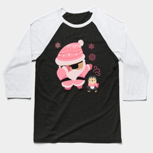 Pink Santa Claus Dabbing Through The Snow Baseball T-Shirt